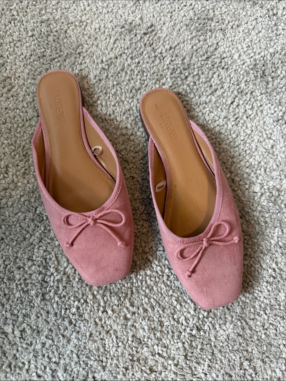 J. Crew Dusty Pink Suede Bow Backless Mules